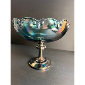 Vintage Indiana Blue Carnival Glass Footed Bowl